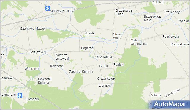 mapa Olszewnica gmina Kąkolewnica, Olszewnica gmina Kąkolewnica na mapie Targeo