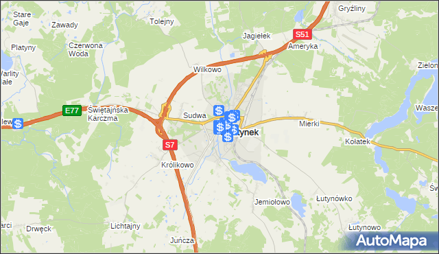 mapa Olsztynek, Olsztynek na mapie Targeo