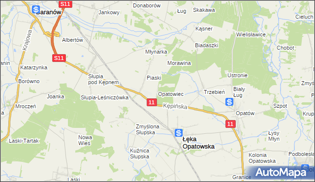 mapa Opatowiec gmina Łęka Opatowska, Opatowiec gmina Łęka Opatowska na mapie Targeo