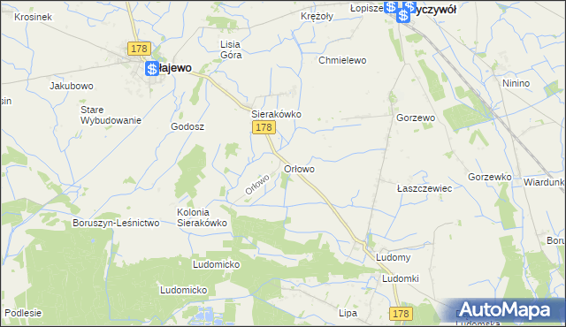 mapa Orłowo gmina Ryczywół, Orłowo gmina Ryczywół na mapie Targeo