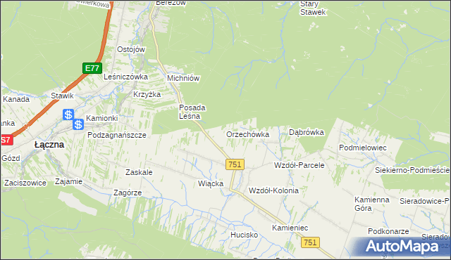 mapa Orzechówka gmina Bodzentyn, Orzechówka gmina Bodzentyn na mapie Targeo