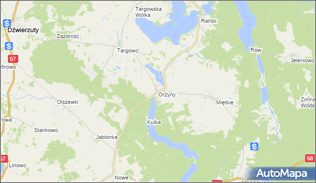 mapa Orzyny, Orzyny na mapie Targeo