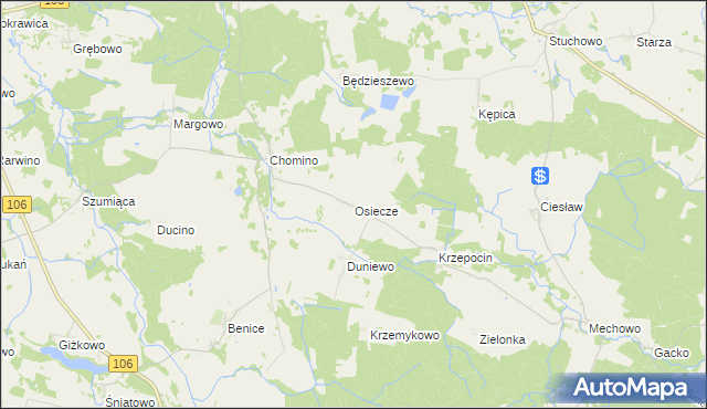 mapa Osiecze gmina Świerzno, Osiecze gmina Świerzno na mapie Targeo