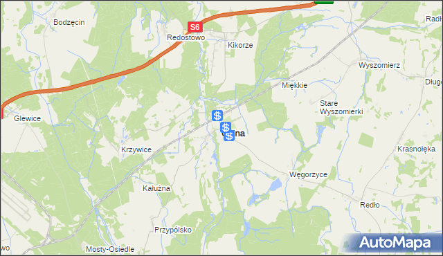 mapa Osina powiat goleniowski, Osina powiat goleniowski na mapie Targeo