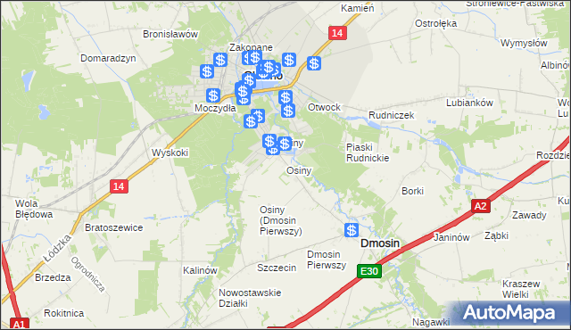 mapa Osiny gmina Dmosin, Osiny gmina Dmosin na mapie Targeo