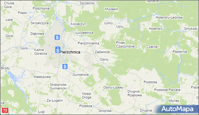 mapa Osiny gmina Pierzchnica, Osiny gmina Pierzchnica na mapie Targeo