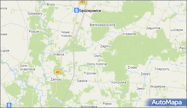 mapa Osiny gmina Sędziejowice, Osiny gmina Sędziejowice na mapie Targeo