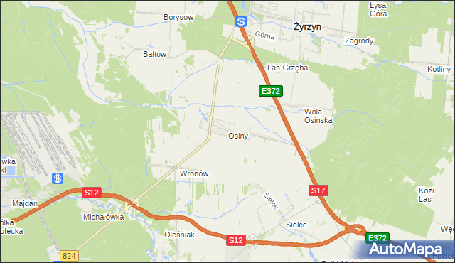 mapa Osiny gmina Żyrzyn, Osiny gmina Żyrzyn na mapie Targeo