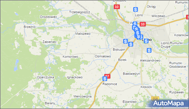 mapa Ośmiałowo gmina Lipno, Ośmiałowo gmina Lipno na mapie Targeo