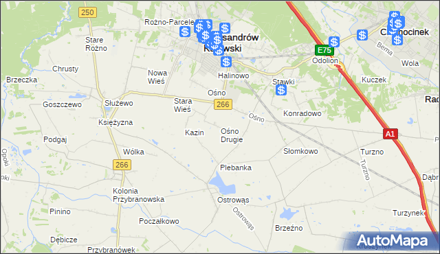 mapa Ośno Drugie, Ośno Drugie na mapie Targeo