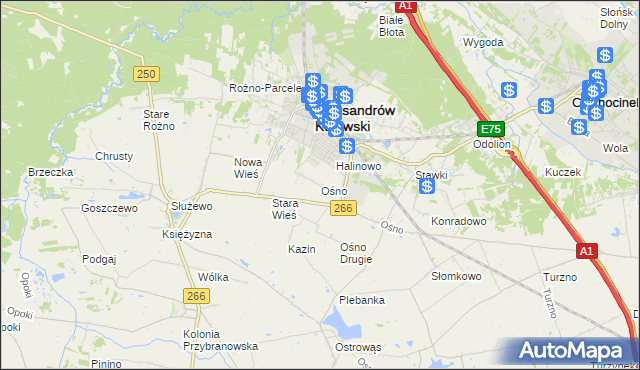 mapa Ośno gmina Aleksandrów Kujawski, Ośno gmina Aleksandrów Kujawski na mapie Targeo