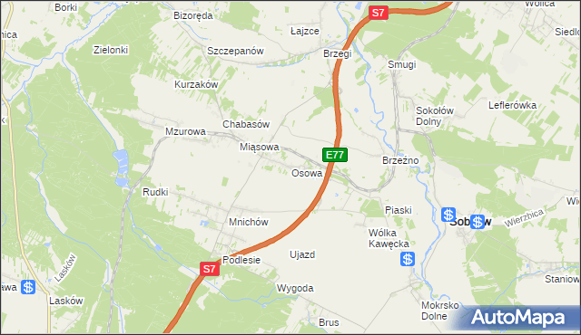 mapa Osowa gmina Sobków, Osowa gmina Sobków na mapie Targeo