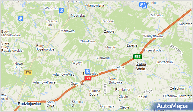 mapa Osowiec gmina Żabia Wola, Osowiec gmina Żabia Wola na mapie Targeo