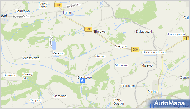 mapa Osowo gmina Gostyń, Osowo gmina Gostyń na mapie Targeo