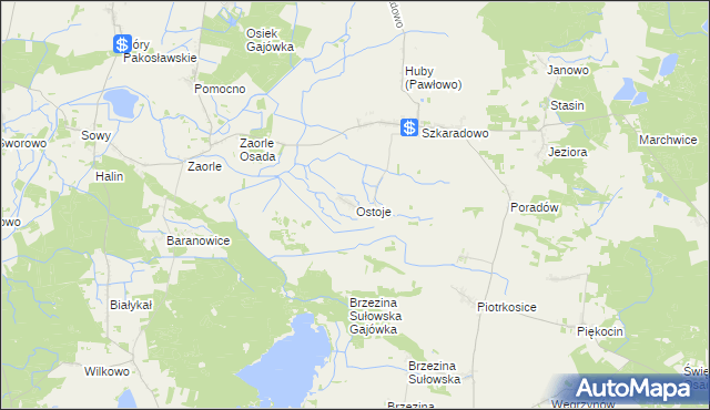 mapa Ostoje gmina Jutrosin, Ostoje gmina Jutrosin na mapie Targeo