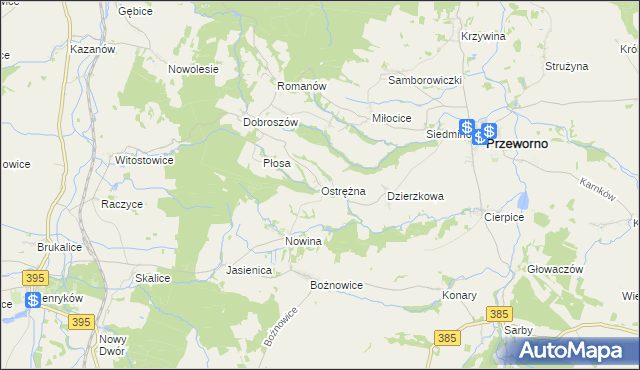 mapa Ostrężna, Ostrężna na mapie Targeo