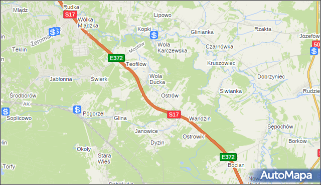 mapa Ostrów gmina Celestynów, Ostrów gmina Celestynów na mapie Targeo