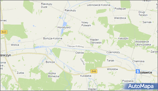 mapa Ostrów-Kolonia gmina Wojsławice, Ostrów-Kolonia gmina Wojsławice na mapie Targeo