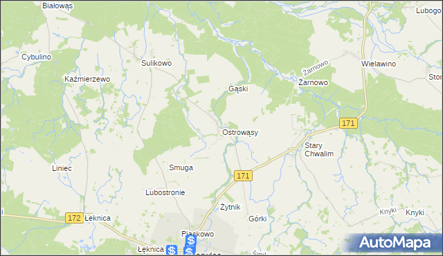 mapa Ostrowąsy gmina Barwice, Ostrowąsy gmina Barwice na mapie Targeo