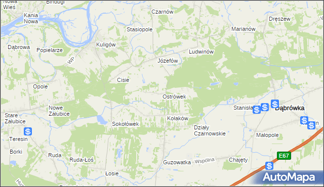 mapa Ostrówek gmina Dąbrówka, Ostrówek gmina Dąbrówka na mapie Targeo