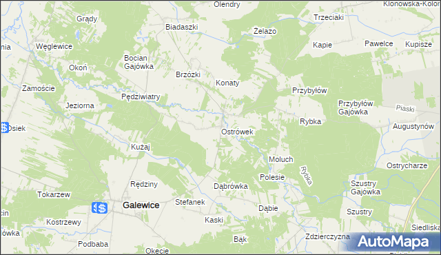 mapa Ostrówek gmina Galewice, Ostrówek gmina Galewice na mapie Targeo