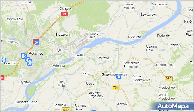 mapa Ostrówek gmina Gawłuszowice, Ostrówek gmina Gawłuszowice na mapie Targeo