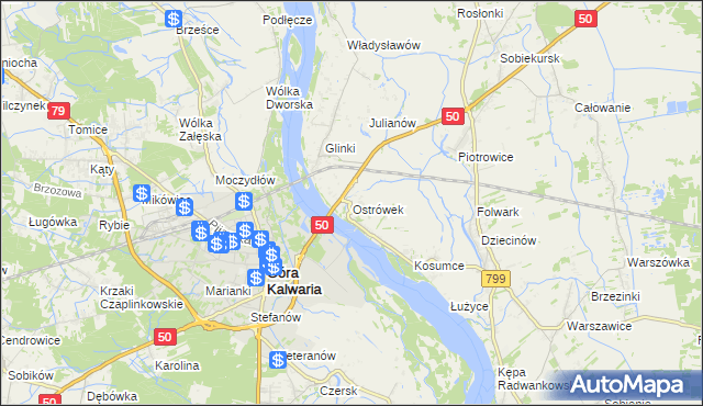 mapa Ostrówek gmina Karczew, Ostrówek gmina Karczew na mapie Targeo