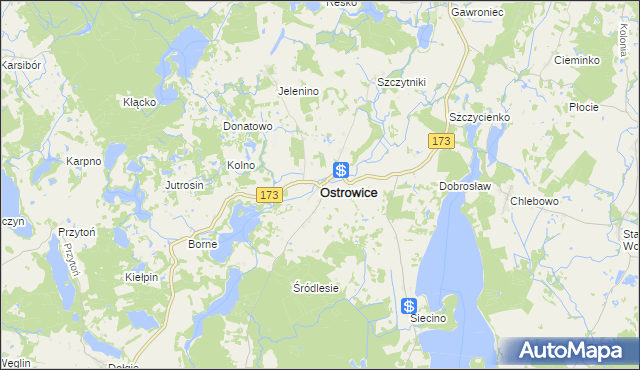 mapa Ostrowice powiat drawski, Ostrowice powiat drawski na mapie Targeo