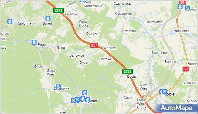 mapa Ostrowik gmina Celestynów, Ostrowik gmina Celestynów na mapie Targeo
