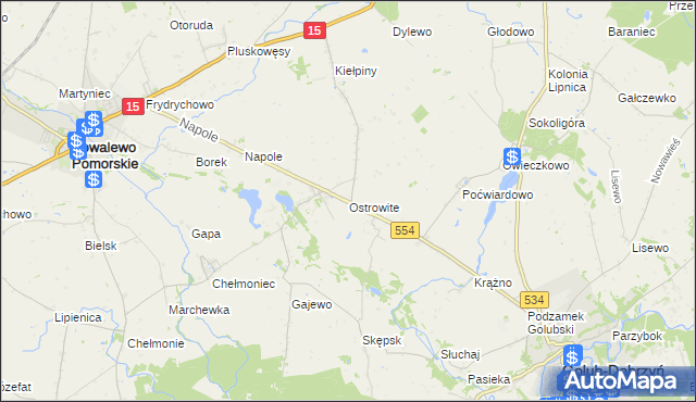 mapa Ostrowite gmina Golub-Dobrzyń, Ostrowite gmina Golub-Dobrzyń na mapie Targeo