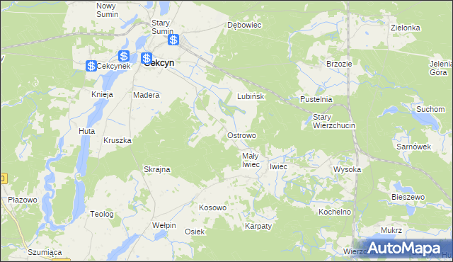 mapa Ostrowo gmina Cekcyn, Ostrowo gmina Cekcyn na mapie Targeo