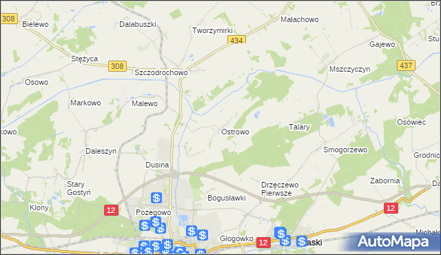 mapa Ostrowo gmina Gostyń, Ostrowo gmina Gostyń na mapie Targeo