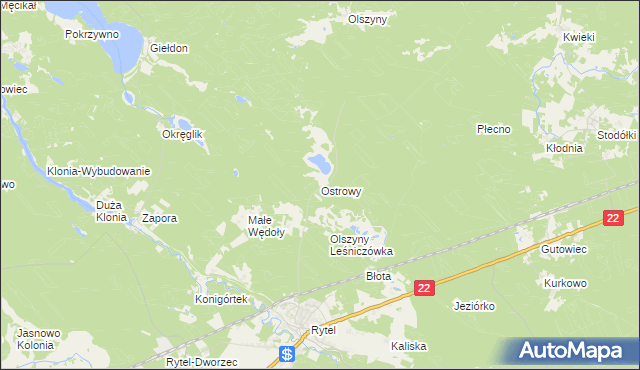 mapa Ostrowy gmina Czersk, Ostrowy gmina Czersk na mapie Targeo