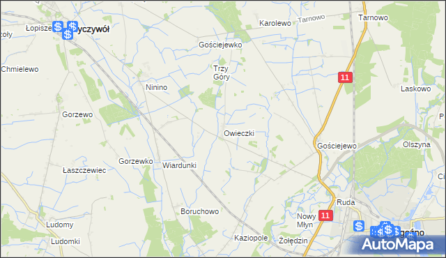 mapa Owieczki gmina Rogoźno, Owieczki gmina Rogoźno na mapie Targeo