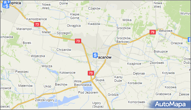 mapa Pacanów powiat buski, Pacanów powiat buski na mapie Targeo