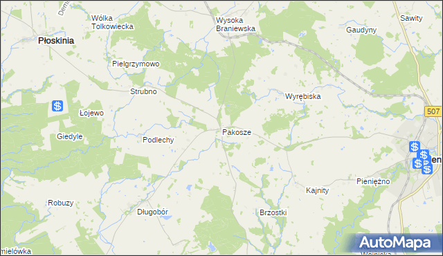 mapa Pakosze, Pakosze na mapie Targeo