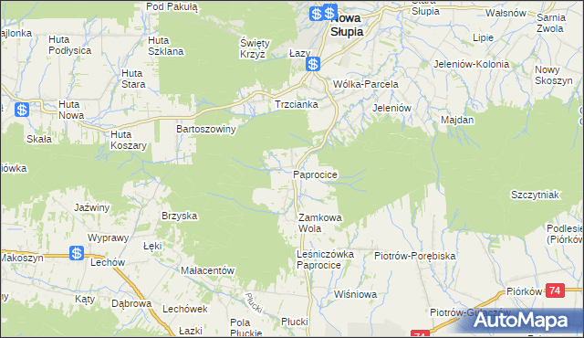 mapa Paprocice, Paprocice na mapie Targeo