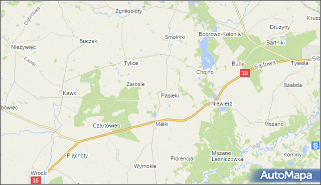 mapa Pasieki gmina Bobrowo, Pasieki gmina Bobrowo na mapie Targeo
