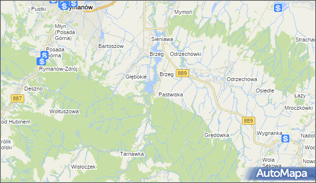 mapa Pastwiska gmina Zarszyn, Pastwiska gmina Zarszyn na mapie Targeo