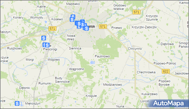 mapa Paulinowo, Paulinowo na mapie Targeo