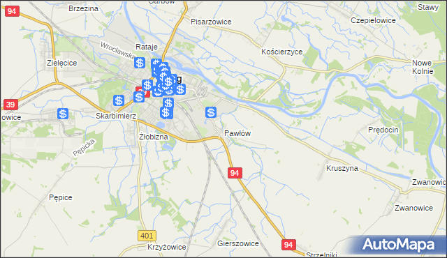 mapa Pawłów gmina Skarbimierz, Pawłów gmina Skarbimierz na mapie Targeo