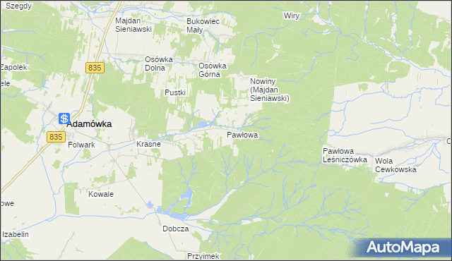 mapa Pawłowa gmina Adamówka, Pawłowa gmina Adamówka na mapie Targeo
