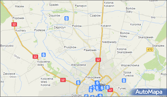 mapa Pawłówek gmina Blizanów, Pawłówek gmina Blizanów na mapie Targeo