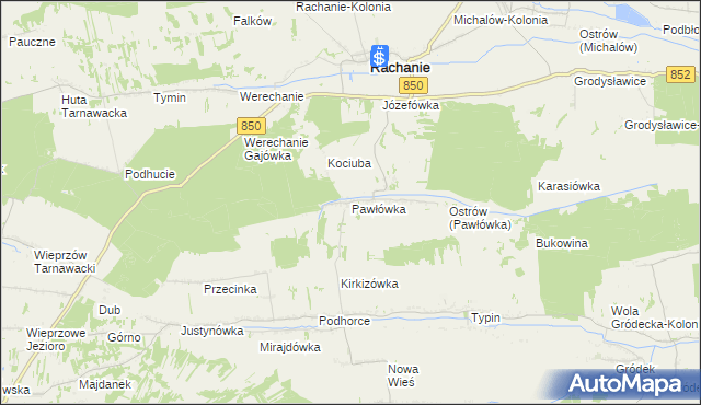 mapa Pawłówka gmina Rachanie, Pawłówka gmina Rachanie na mapie Targeo