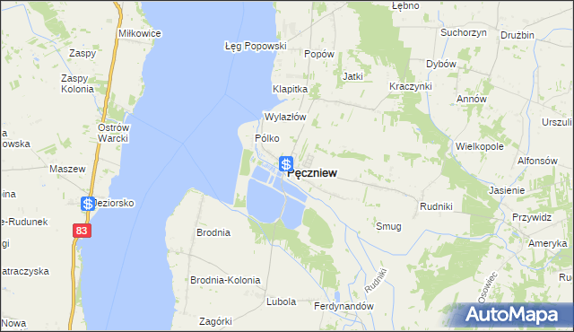 mapa Pęczniew, Pęczniew na mapie Targeo