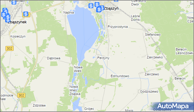 mapa Perzyny gmina Zbąszyń, Perzyny gmina Zbąszyń na mapie Targeo