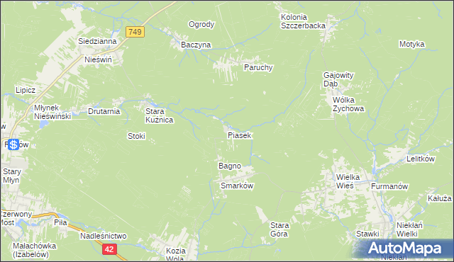 mapa Piasek gmina Stąporków, Piasek gmina Stąporków na mapie Targeo