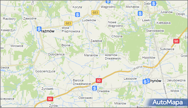 mapa Pieczyska gmina Chynów, Pieczyska gmina Chynów na mapie Targeo