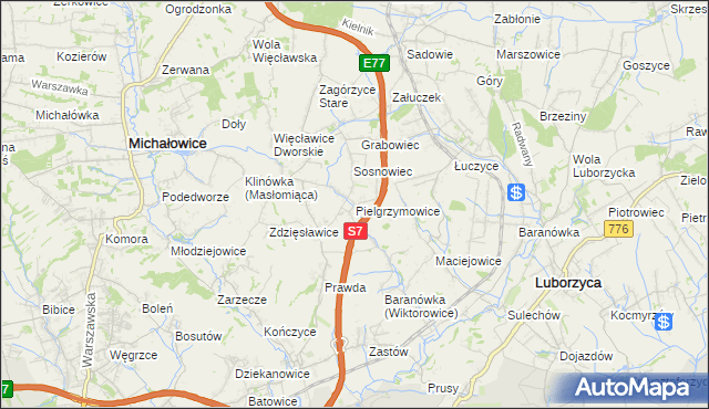 mapa Pielgrzymowice gmina Michałowice, Pielgrzymowice gmina Michałowice na mapie Targeo