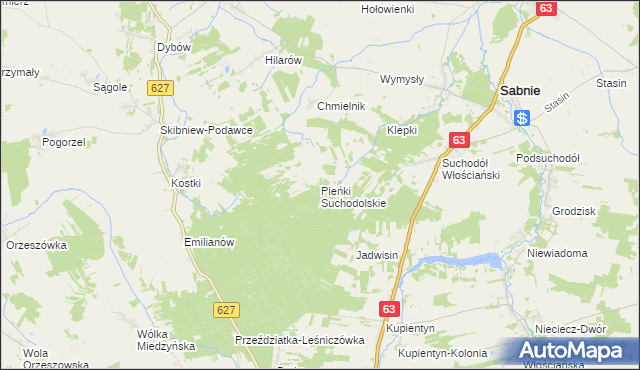 mapa Pieńki Suchodolskie, Pieńki Suchodolskie na mapie Targeo